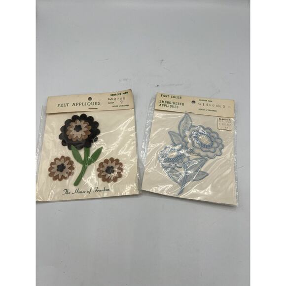 House Of Franken Set Of 2 Floral Appliqués 1 Embroidered And 1 Felt NOS - Picture 1 of 4